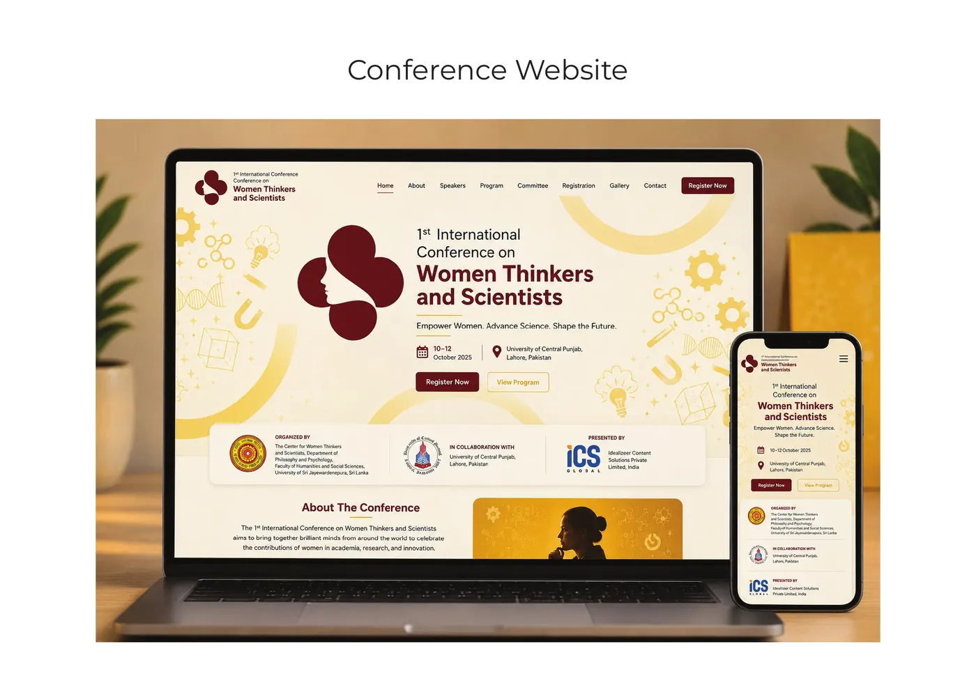 Conference website on laptop and phone