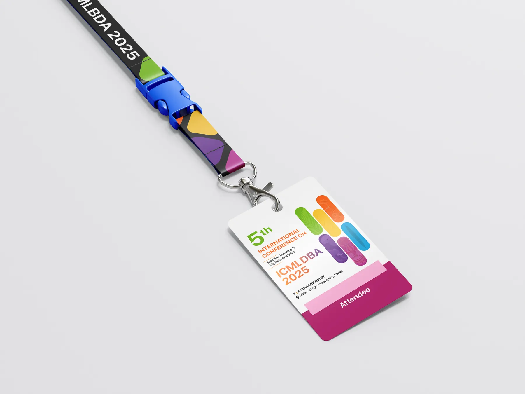 ICMLDBA 2025 attendee ID badge and lanyard