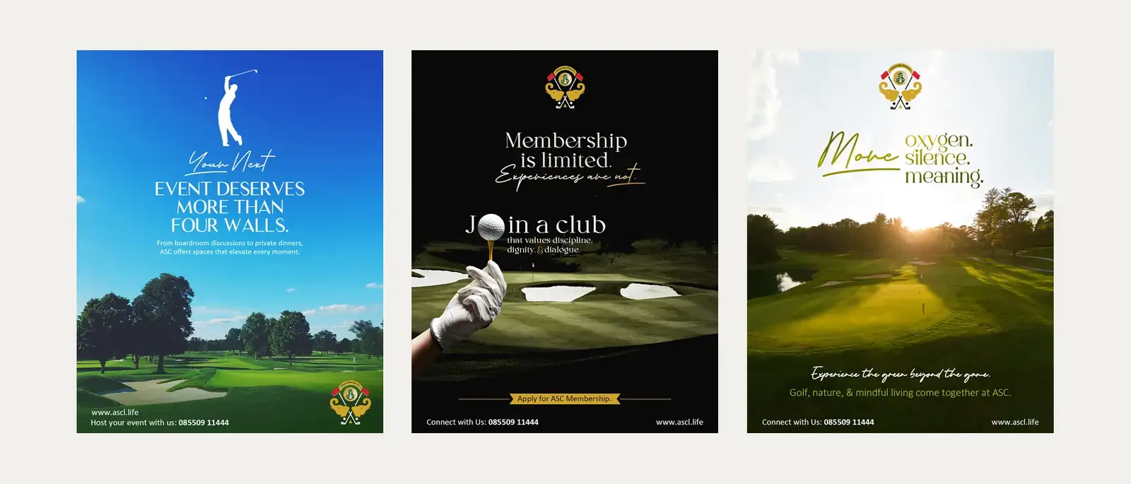 Three ASC feed ads for events and membership