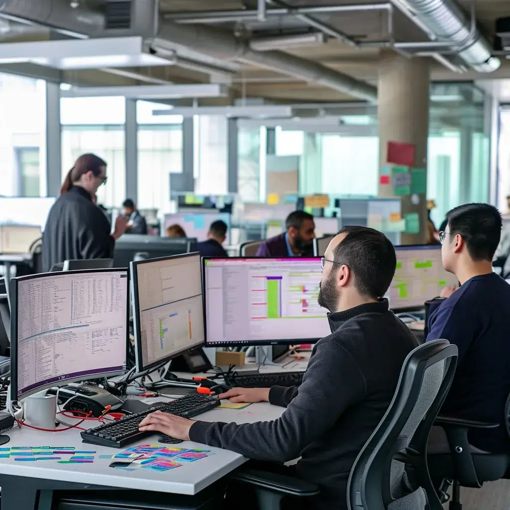 Team working at their desks in an open office