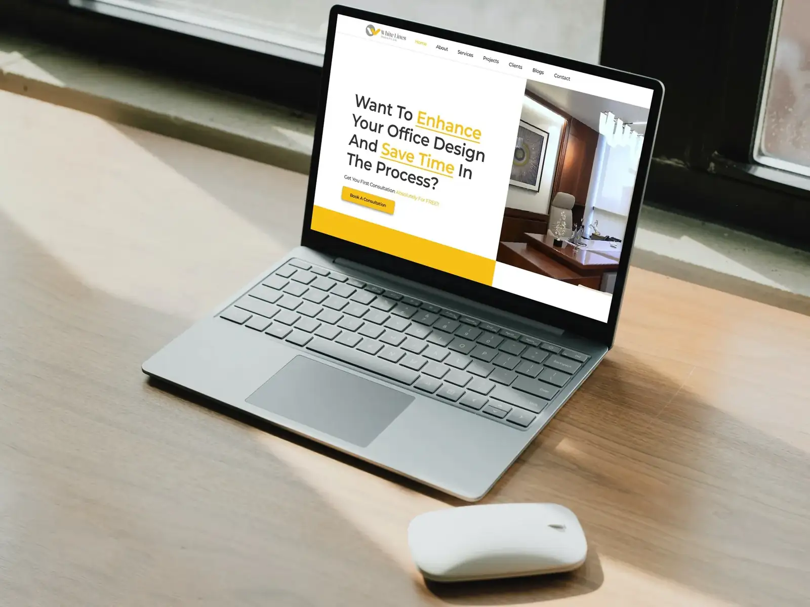 White Lines Studios website on a laptop
