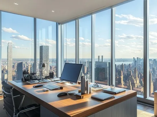 Workspace with a desk and city view